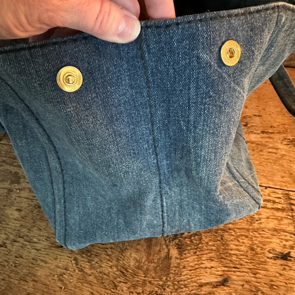 Prada Canapa Denim Tote Bag in Dark Blue with Logo - Picture 10 of 14
